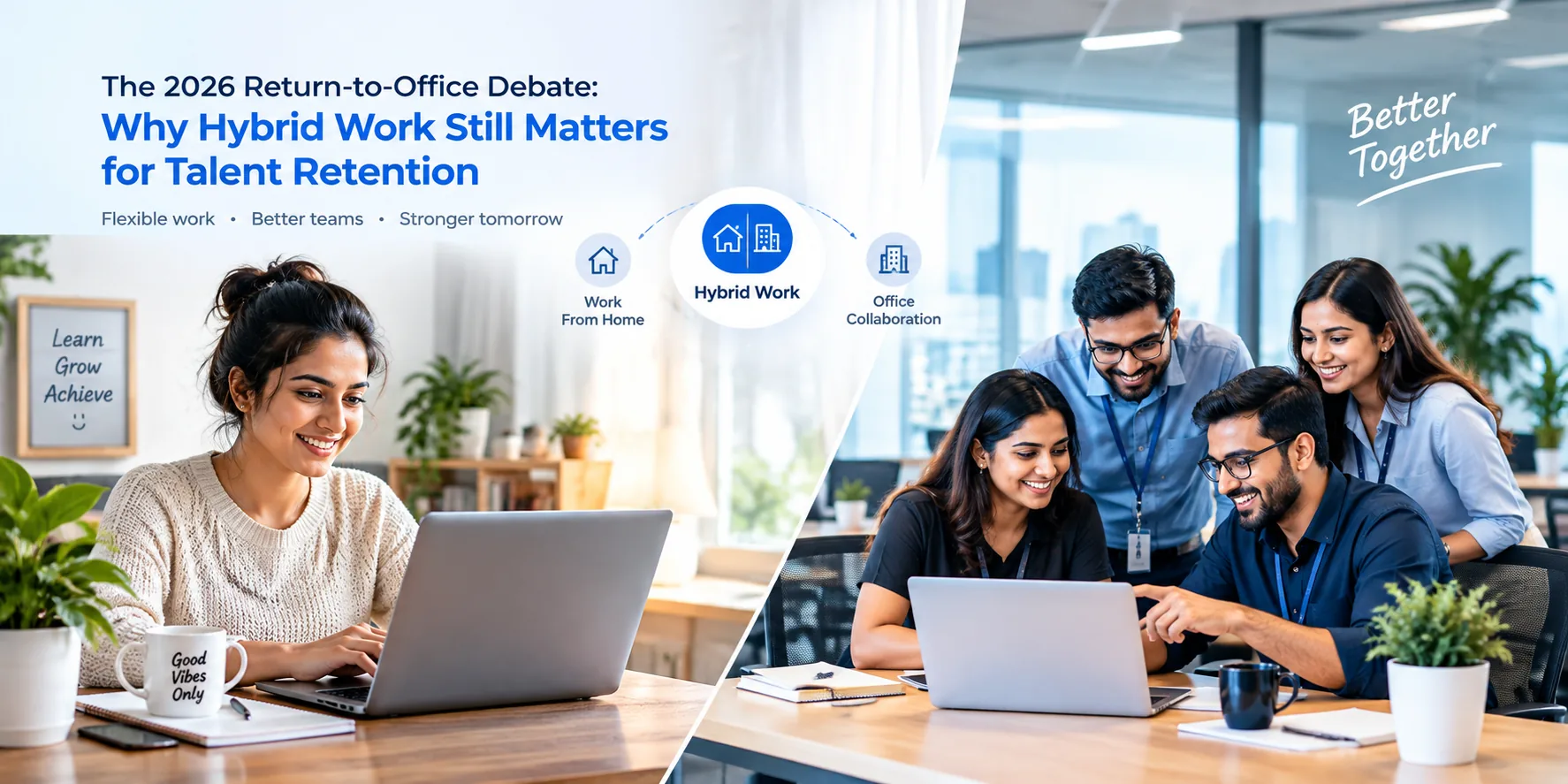 Indian professionals working from home and office in a hybrid work environment